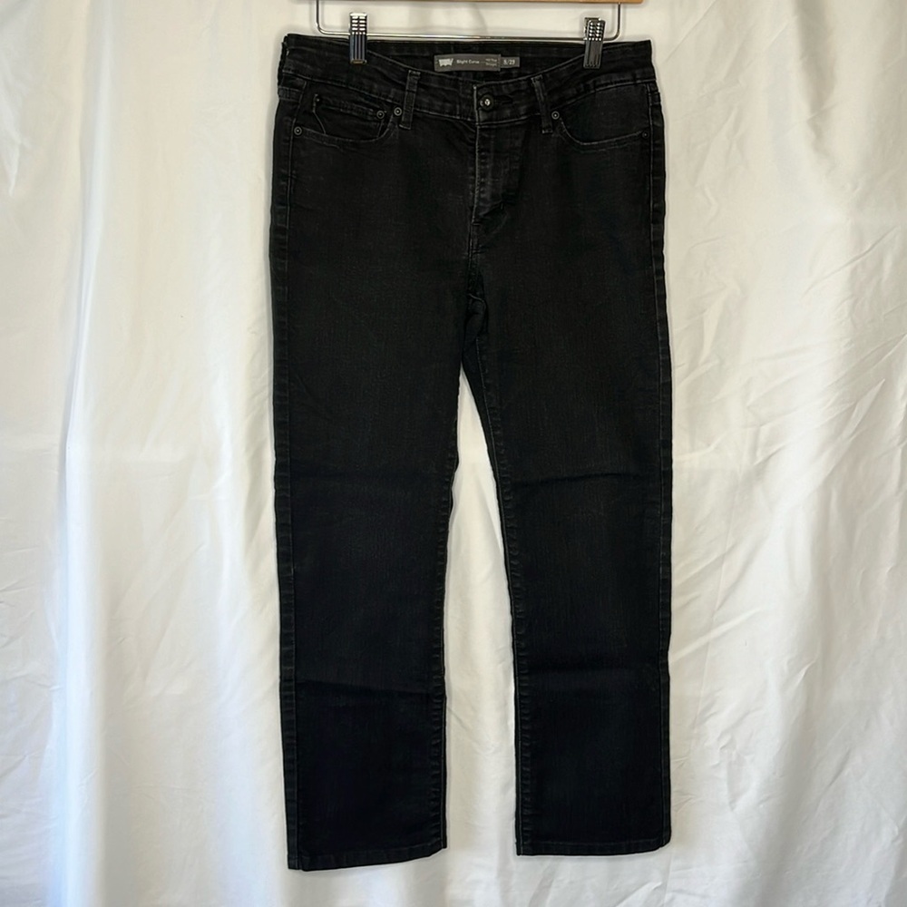 Levi's Slight Curve Mid Rise Straight Black Jeans